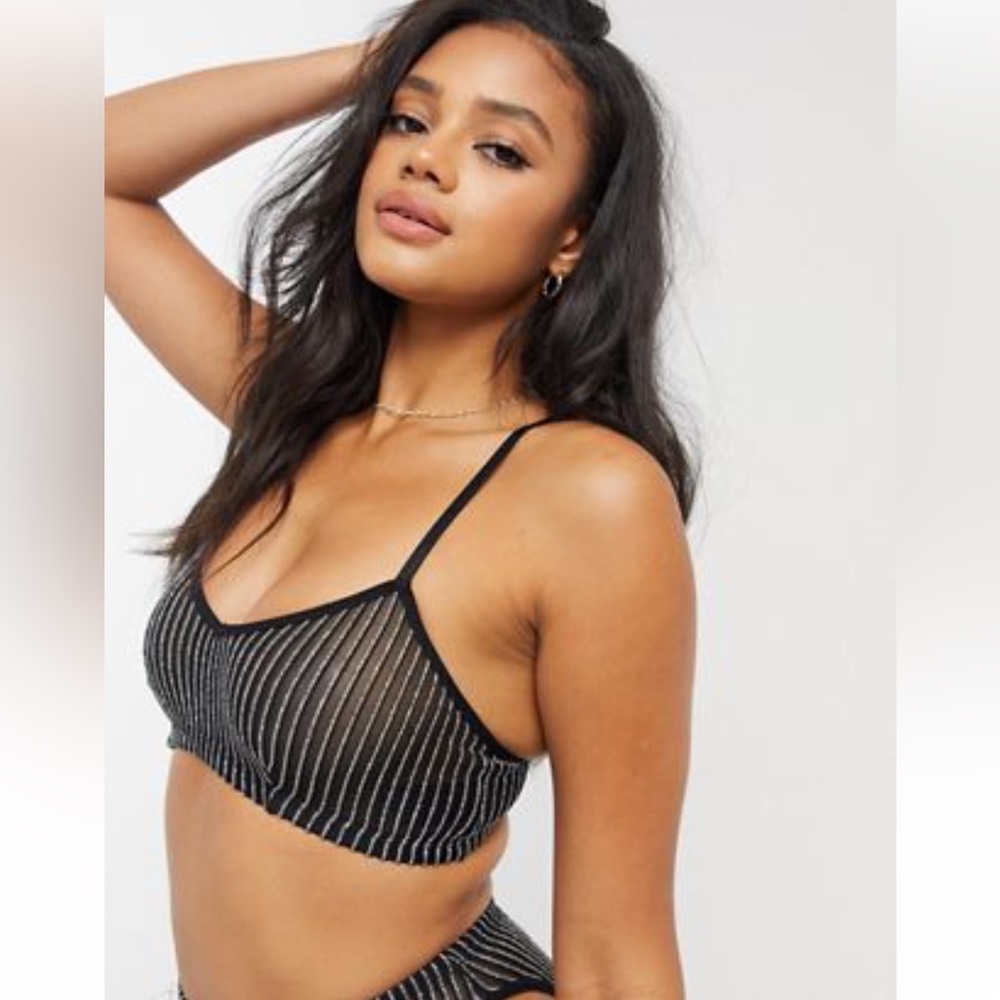 ASOS Black and Silver Glitter Sparkle Striped Elastic Bralette
